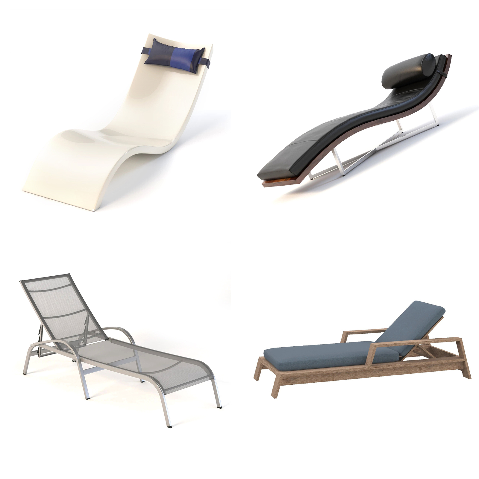Collection of Four Modern Sun Lounger 3D Day Bed Models 3D Model_06